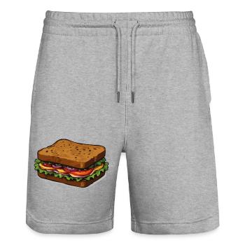 Sandwich illustration - Stanley/Stella Trainer Unisex Organic Jogging Shorts - heather grey - Front - Nik (191cm) & Marisol (170cm)