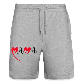 Bonne fête Maman cœur rouge amour mères  Mama - Short de jogging bio TRAINER Stanley/Stella unisexe - gris chiné - Devant - Nik (191cm) & Marisol (170cm)