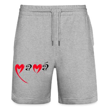 Bonne fête Maman cœur rouge amour mères Mama - Short de jogging bio TRAINER Stanley/Stella unisexe - gris chiné - Devant - Nik (191cm) & Marisol (170cm)