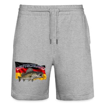 Zander Angeln Deutschland - Stachelrittermotiv - Stanley/Stella Unisex Bio Joggingshorts Trainer  - Grau meliert - Vorne - Nik (191cm) & Marisol (170cm)