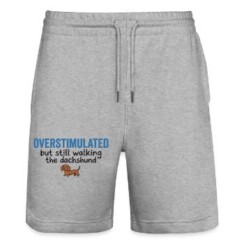 Overstimulated but still walking the Dachshund - Stanley/Stella Trainer Unisex Organic Jogging Shorts - heather grey - Front - Nik (191cm) & Marisol (170cm)