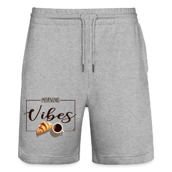 Tasse de café et croissant - Short de jogging bio TRAINER Stanley/Stella unisexe - gris chiné - Devant - Nik (191cm) & Marisol (170cm)