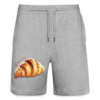 Croissant Abbildung mit Inschrift - Stanley/Stella Unisex Bio Joggingshorts Trainer  - Grau meliert - Vorne - Nik (191cm) & Marisol (170cm)