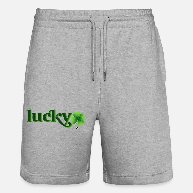 Vierblättrige Kleeblatt Abbildung mit Inschrift - Stanley/Stella Unisex Bio Joggingshorts Trainer  - Grau meliert