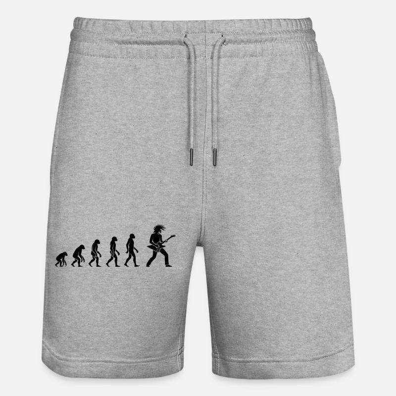 Evolution Rock 'n' Roll Guitarist Design - Stanley/Stella Trainer Unisex Organic Jogging Shorts - heather grey