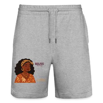 Believe in Yourself: Empowerment Portrait - Stanley/Stella Trainer Unisex Organic Jogging Shorts - heather grey - Front - Nik (191cm) & Marisol (170cm)