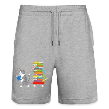 Reading kitten pulls book trolley - Stanley/Stella Trainer Unisex Organic Jogging Shorts - heather grey - Front - Nik (191cm) & Marisol (170cm)