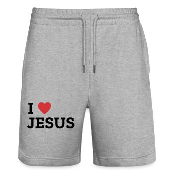 I Heart Jesus Bold Graphic Tee - Stanley/Stella Unisex Bio Joggingshorts Trainer  - Grau meliert - Vorne - Nik (191cm) & Marisol (170cm)