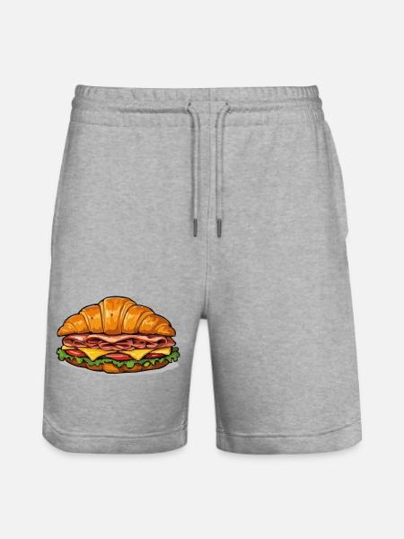 Kroissant Sandwich Motiv - Stanley/Stella Unisex Bio Joggingshorts Trainer  - Grau meliert