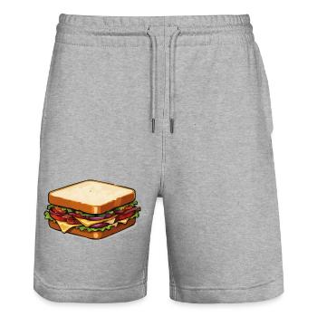 Cheese Sandwich Pop Art - Stanley/Stella Trainer Unisex Organic Jogging Shorts - heather grey - Front - Nik (191cm) & Marisol (170cm)