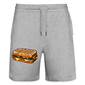 KäseSandwich Cartoon Illustration - Stanley/Stella Unisex Bio Joggingshorts Trainer  - Grau meliert - Vorne - Nik (191cm) & Marisol (170cm)