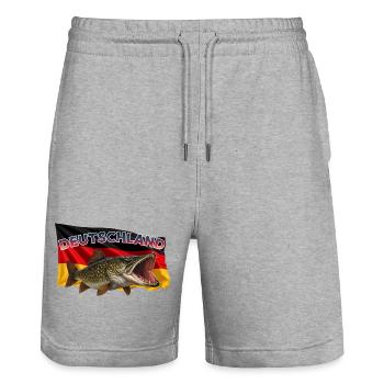 Hecht Angeln Deutschland - Pike Design - Stanley/Stella Unisex Bio Joggingshorts Trainer  - Grau meliert - Vorne - Nik (191cm) & Marisol (170cm)