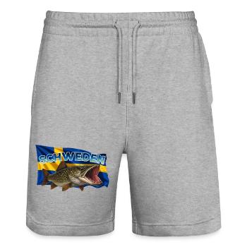 Schweden Hecht Angeln - Esox Motiv - Stanley/Stella Unisex Bio Joggingshorts Trainer  - Grau meliert - Vorne - Nik (191cm) & Marisol (170cm)