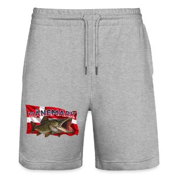 Pike Fishing Denmark - Pike Silkeborg - Stanley/Stella Trainer Unisex Organic Jogging Shorts - heather grey - Front - Nik (191cm) & Marisol (170cm)