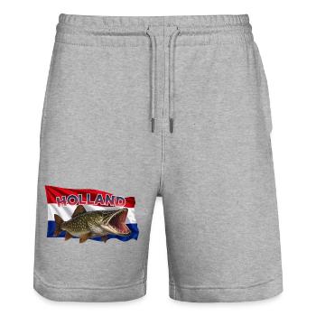 Pike Fishing Holland - Polder Fishing - Stanley/Stella Trainer Unisex Organic Jogging Shorts - heather grey - Front - Nik (191cm) & Marisol (170cm)