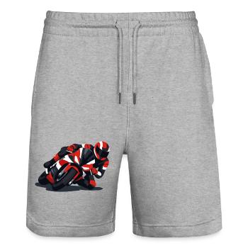 Racer Geometry Print - Stanley/Stella Trainer Unisex Organic Jogging Shorts - heather grey - Front - Nik (191cm) & Marisol (170cm)