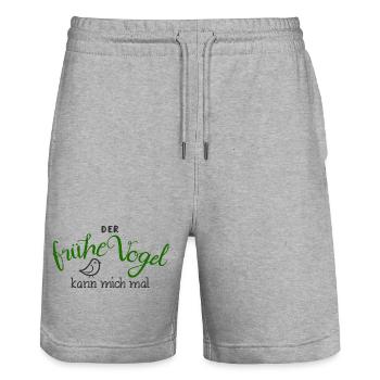 Der frühe Vogel - grün - Stanley/Stella Unisex Bio Joggingshorts Trainer  - Grau meliert - Vorne - Nik (191cm) & Marisol (170cm)