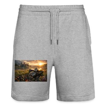 Sonnenuntergangsritter bei Castle Field - Stanley/Stella Unisex Bio Joggingshorts Trainer  - Grau meliert - Vorne - Nik (191cm) & Marisol (170cm)