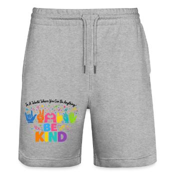 Sei freundlich Gebärdensprache inklusiv - Stanley/Stella Unisex Bio Joggingshorts Trainer  - Grau meliert - Vorne - Nik (191cm) & Marisol (170cm)