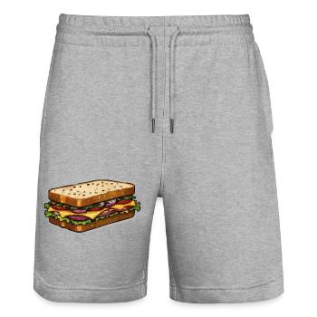 Cartoon Cheese Sandwich Illustration - Stanley/Stella Trainer Unisex Organic Jogging Shorts - heather grey - Front - Nik (191cm) & Marisol (170cm)