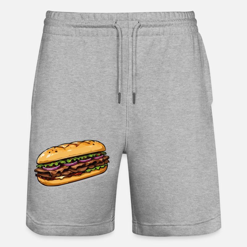 Sandwich illustration - Stanley/Stella Trainer Unisex Organic Jogging Shorts - heather grey