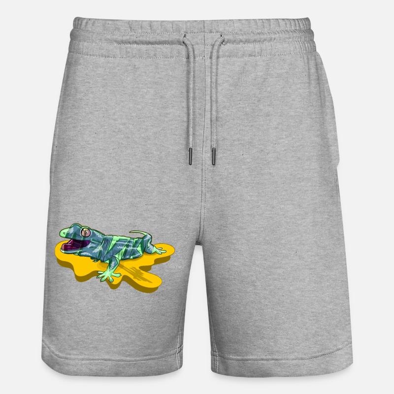 Lizard on neon yellow pond - Stanley/Stella Trainer Unisex Organic Jogging Shorts - heather grey