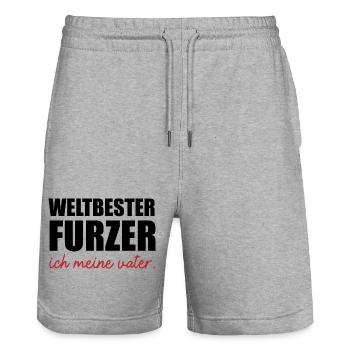 Weltbester Furzer Lustige Vatertagsgeschenk Spruch - Stanley/Stella Unisex Bio Joggingshorts Trainer  - Grau meliert - Vorne - Nik (191cm) & Marisol (170cm)