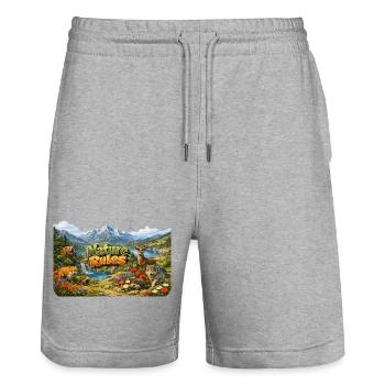 Règles de la nature : Animaux et montagnes - Short de jogging bio TRAINER Stanley/Stella unisexe - gris chiné - Devant - Nik (191cm) & Marisol (170cm)