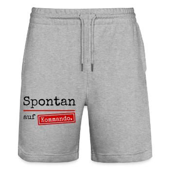 Spontan auf Kommando_weiss - Stanley/Stella Unisex Bio Joggingshorts Trainer  - Grau meliert - Vorne - Nik (191cm) & Marisol (170cm)