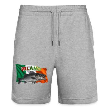 Wolfsbarsch Angeln Irland - Wölfe  - Stanley/Stella Unisex Bio Joggingshorts Trainer  - Grau meliert - Vorne - Nik (191cm) & Marisol (170cm)