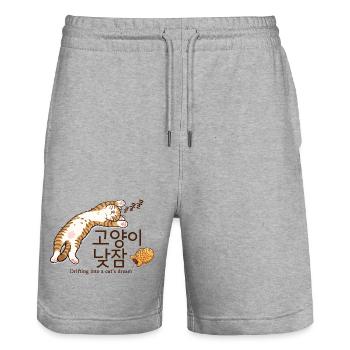 Sleepy Korean Cat Dream Design - Stanley/Stella Trainer Unisex Organic Jogging Shorts - heather grey - Front - Nik (191cm) & Marisol (170cm)