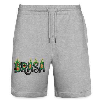 T-shirt Brésil avec flammes – Motif de football samba - Short de jogging bio TRAINER Stanley/Stella unisexe - gris chiné - Devant - Nik (191cm) & Marisol (170cm)