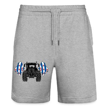 Friesland_Tractor_Pride - Stanley/Stella Trainer Unisex Organic Jogging Shorts - heather grey - Front - Nik (191cm) & Marisol (170cm)