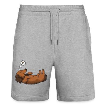 Langhaardackel Dackel Dackelhalter Teckel Tekkel - Stanley/Stella Unisex Bio Joggingshorts Trainer  - Grau meliert - Vorne - Nik (191cm) & Marisol (170cm)