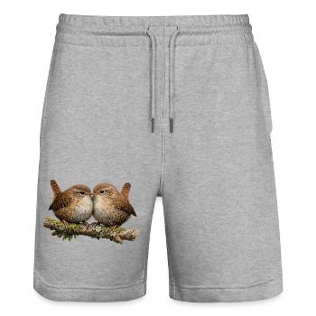Wrens on Stem - Stanley/Stella Trainer Unisex Organic Jogging Shorts - heather grey - Front - Nik (191cm) & Marisol (170cm)