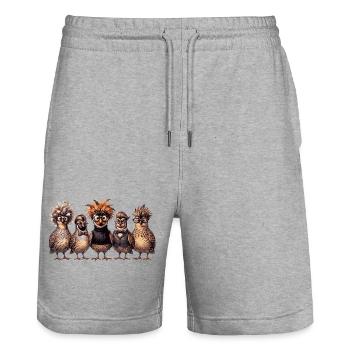 Cool Quail Gang | Funny poultry with glasses - Stanley/Stella Trainer Unisex Organic Jogging Shorts - heather grey - Front - Nik (191cm) & Marisol (170cm)