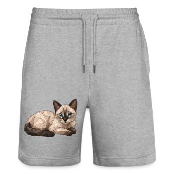 Findus Geometric Cat with Blue Eyes - Stanley/Stella Trainer Unisex Organic Jogging Shorts - heather grey - Front - Nik (191cm) & Marisol (170cm)