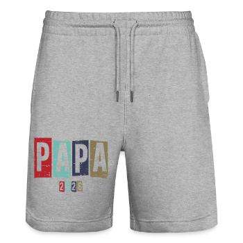 Papa 2026 Vintage - Stanley/Stella Unisex Bio Joggingshorts Trainer  - Grau meliert - Vorne - Nik (191cm) & Marisol (170cm)