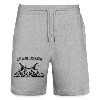 Ich war das nicht – schelmische Katze - Stanley/Stella Unisex Bio Joggingshorts Trainer  - Grau meliert - Vorne - Nik (191cm) & Marisol (170cm)