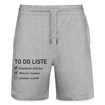 Matura Spruch  - Stanley/Stella Unisex Bio Joggingshorts Trainer  - Grau meliert - Vorne - Nik (191cm) & Marisol (170cm)