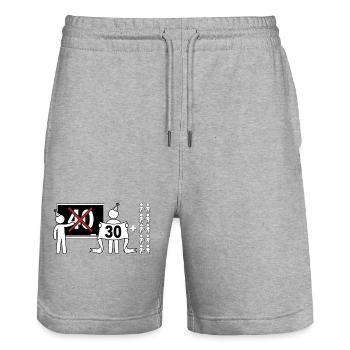 30 + 10 Still 30! Funny 40th Birthday - Stanley/Stella Trainer Unisex Organic Jogging Shorts - heather grey - Front - Nik (191cm) & Marisol (170cm)