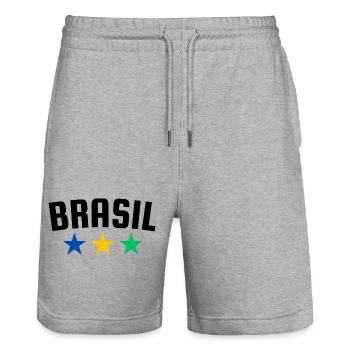 Brasilien 3 Sterne Design - Stanley/Stella Unisex Bio Joggingshorts Trainer  - Grau meliert - Vorne - Nik (191cm) & Marisol (170cm)
