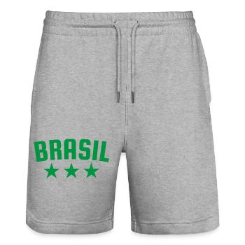 Brazil 3 Star Design Green - Stanley/Stella Trainer Unisex Organic Jogging Shorts - heather grey - Front - Nik (191cm) & Marisol (170cm)