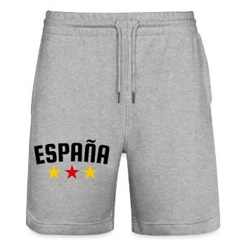 Spain 3 star design - Stanley/Stella Trainer Unisex Organic Jogging Shorts - heather grey - Front - Nik (191cm) & Marisol (170cm)