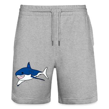 Grand requin blanc cartoon - Short de jogging bio TRAINER Stanley/Stella unisexe - gris chiné - Devant - Nik (191cm) & Marisol (170cm)