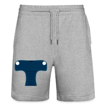 Mitternachtsblauer stilisierter Hammerhai-Kopf - Stanley/Stella Unisex Bio Joggingshorts Trainer  - Grau meliert - Vorne - Nik (191cm) & Marisol (170cm)