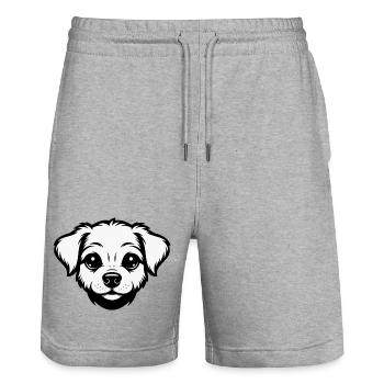 Cute puppy design - Stanley/Stella Trainer Unisex Organic Jogging Shorts - heather grey - Front - Nik (191cm) & Marisol (170cm)