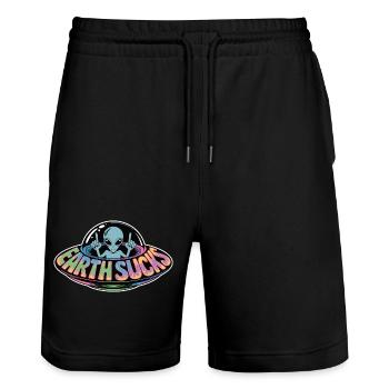 Chemise Earth Sucks avec extraterrestre - Motif OVNI drôle - Short de jogging bio TRAINER Stanley/Stella unisexe - noir - Devant - Nik (191cm) & Marisol (170cm)