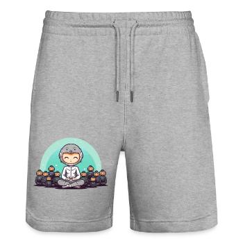 Zen Astronaut Meditation - Stanley/Stella Trainer Unisex Organic Jogging Shorts - heather grey - Front - Nik (191cm) & Marisol (170cm)