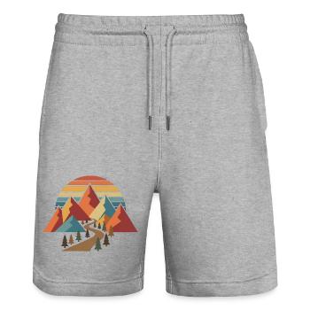 Retro-Wander-Bergabenteuer-Design - Stanley/Stella Unisex Bio Joggingshorts Trainer  - Grau meliert - Vorne - Nik (191cm) & Marisol (170cm)